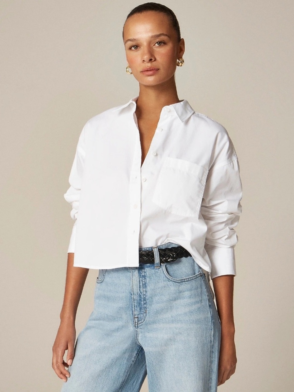 J Crew Étienne Cropped Button Up Shirt XL Cotton Poplin Preppy Edgy Capsule 2025